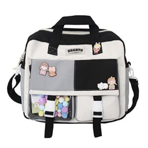 kawaii backpack cute tote bag with accessories pins for women aesthetic crossbody shoulder bag casual handbag(black-64, one size)