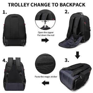 seyfocnia Rolling Backpack,Laptop Backpack with Wheels Roller Backpack Wheeled Carry on Backpack Flight Approved Business Backpack Fits 17.3 inch Travel Backpack with Wheels for Men Women-Black