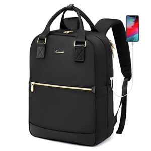 lovevook laptop backpack for women, 15.6 inch laptop bag with usb port, fashion work business backpack purse, travel professor nurse computer bagpack, waterproof hiking daypack, black