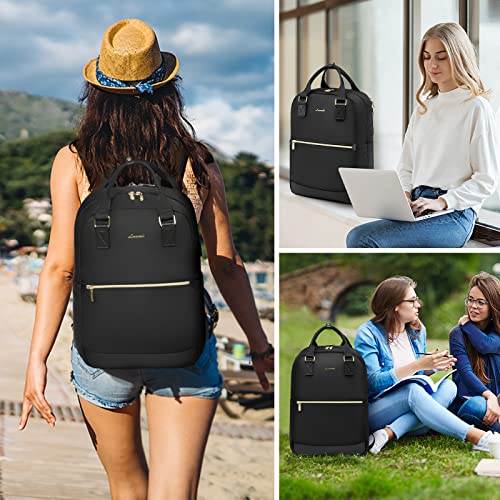 LOVEVOOK Laptop Backpack for Women, 15.6 inch Laptop Bag with USB Port, Fashion Work Business backpack purse, Travel Professor Nurse Computer Bagpack, Waterproof Hiking Daypack, Black