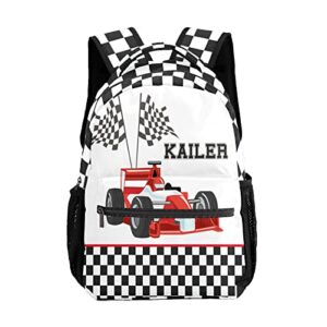 nzoohy race car checkered personalized kids school backpack custom for boys girls primary daypack school bookbag travel bag