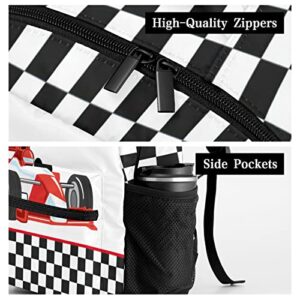 NZOOHY Race Car Checkered Personalized Kids School Backpack Custom for Boys Girls Primary Daypack School Bookbag Travel Bag