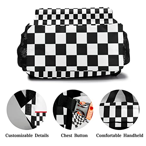 NZOOHY Race Car Checkered Personalized Kids School Backpack Custom for Boys Girls Primary Daypack School Bookbag Travel Bag