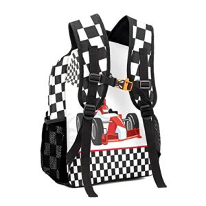 NZOOHY Race Car Checkered Personalized Kids School Backpack Custom for Boys Girls Primary Daypack School Bookbag Travel Bag