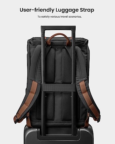 tomtoc Flap Laptop Backpack, Lightweight, Water-Resistant Casual Daypack, Durable Work-pack, Vintage Classic Rucksack for 13-16 Inch MacBook, perfect for Campus, Street, Large Capacity, 22L Black