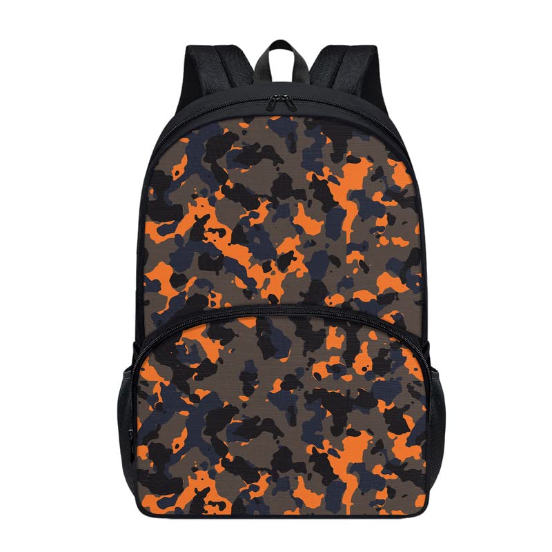 Howilath Orange & Black Camo Teens Backpack Girls School Bags, 17 Inch Student Backpack with Adjustable Straps, Cool School Bag