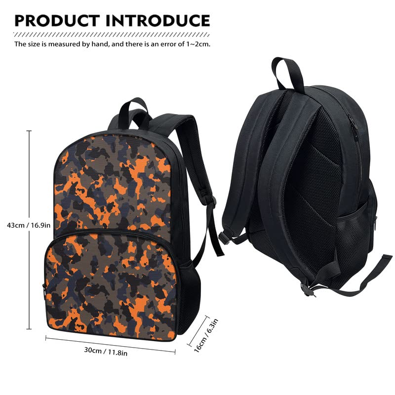 Howilath Orange & Black Camo Teens Backpack Girls School Bags, 17 Inch Student Backpack with Adjustable Straps, Cool School Bag