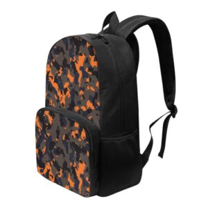 Howilath Orange & Black Camo Teens Backpack Girls School Bags, 17 Inch Student Backpack with Adjustable Straps, Cool School Bag