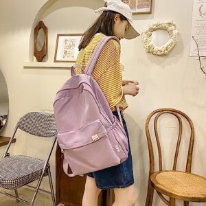 BOUTIKOME Solid Color Backpack for Women Aesthetic Travel Backpack Large Capacity Waterproof Casual Basic Backpack（Purple,One Size）