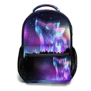 aportt galaxy wolf backpack for boys girls space stars wolf purple blue durable casual basic kids bookbag cool lightweight school bag for teens students travel hiking camping daypack