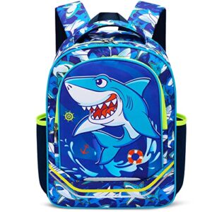 wawsam shark backpack for boys - 15 inch boys backpacks for kids school kindergarten primary elementary schoolbag bookbag blue backpack with chest strap and bottle pocket travel casual daypacks