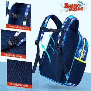 WAWSAM Shark Backpack for Boys - 15 Inch Boys Backpacks for Kids School Kindergarten Primary Elementary Schoolbag Bookbag Blue Backpack with Chest Strap and Bottle Pocket Travel Casual Daypacks