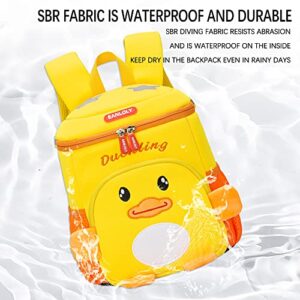 EANLOLY Toddler Backpack, 3D Cute Cartoon Animal Preschool Kids Backpack, with Chest Strap & Bottle Holder, Neoprene Waterproof Bookbag, School Lunch Backpack for Boys Girls, Yellow Duck