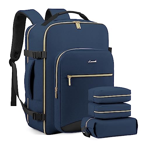 LOVEVOOK Travel Backpack for Women Men as Personal Item Flight Approved, 40L Luggage Carry On Backpack, 17.3inch Large Daypack Laptop Backpack Waterproof Outdoor Sports with 3 Packing Cubes, Indigo