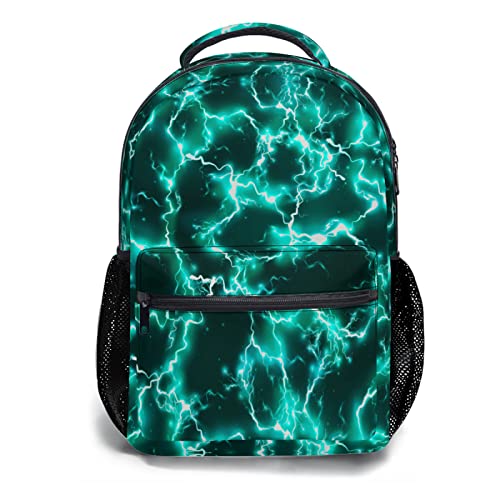 aportt Teal Backpack for Boys Girls Cool Lightning Durable Casual Basic Kids Bookbag Green Lightweight School Bag for Teens Students Travel Hiking Camping Daypack