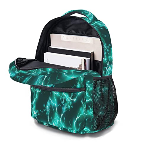 aportt Teal Backpack for Boys Girls Cool Lightning Durable Casual Basic Kids Bookbag Green Lightweight School Bag for Teens Students Travel Hiking Camping Daypack
