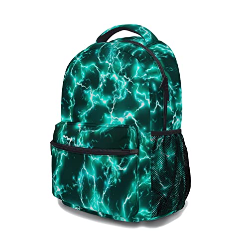 aportt Teal Backpack for Boys Girls Cool Lightning Durable Casual Basic Kids Bookbag Green Lightweight School Bag for Teens Students Travel Hiking Camping Daypack