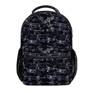 cbntnaf airplane daypack for women men, black aircraft print bookbag for boys girls, large capacity lightweight backpack for school work camping hiking