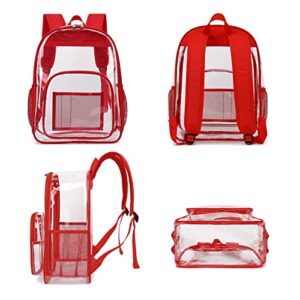 Kouxunt Clear Backpack Men Women Heavy Duty PVC Plastic Transparent School Backpack See Through Bookbags for Teen Girls Boys (Red)