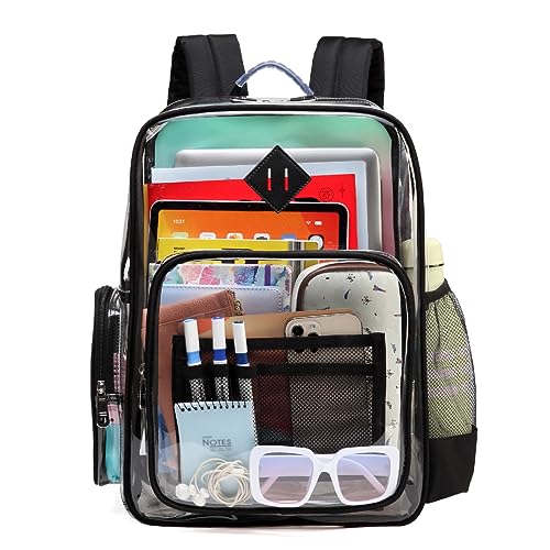 ASKSKY Clear Backpack Heavy Duty, PVC See Through Backpack for School Stadium Approved Transparent Backpack, Black