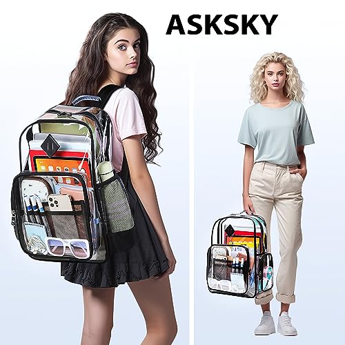 ASKSKY Clear Backpack Heavy Duty, PVC See Through Backpack for School Stadium Approved Transparent Backpack, Black