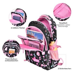 EFBJIXY School Backpack Girls Set 3 IN 1 Cute bookbags with Lunch Box Pencil Case Schoolbag Middle Elementary Preschool Kindergarten Supplies for Teen Little Children Student Black