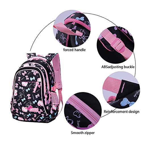 EFBJIXY School Backpack Girls Set 3 IN 1 Cute bookbags with Lunch Box Pencil Case Schoolbag Middle Elementary Preschool Kindergarten Supplies for Teen Little Children Student Black