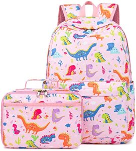 camtop kids backpack for girls school bookbag with lunch box set for preschool kindergarten elementary (colorful-dinosaur)