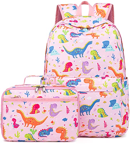 CAMTOP Kids Backpack for Girls School Bookbag with Lunch Box Set for Preschool Kindergarten Elementary (Colorful-Dinosaur)