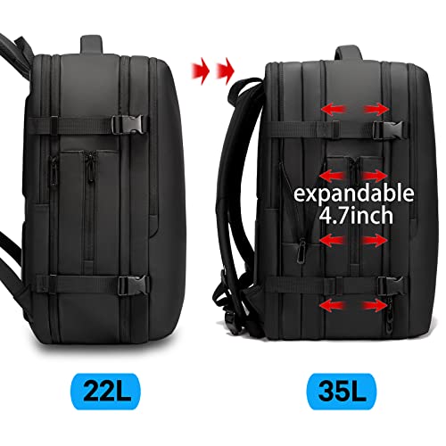 BANGE Travel Backpack, Carry On Backpack Durable Convertible Duffle Bag Fit for 17.3 Inch Laptop for Men and Women… (Black(35L Vertical Pocket))