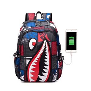 chxiaox laptop backpack travel bag for men women, street fashion business hiking waterproof bag with usb port 17" - red camo shark