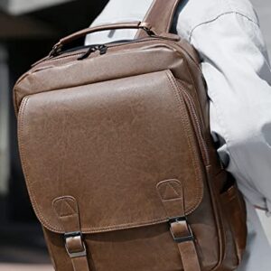 AKAKA Men Brown Outdoor Backpack Imitation Leather Weekend Bag Leisure Bag Carrying Backpack Old Fashion Traveling Laptap Backpack with USB Port.