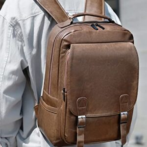 AKAKA Men Brown Outdoor Backpack Imitation Leather Weekend Bag Leisure Bag Carrying Backpack Old Fashion Traveling Laptap Backpack with USB Port.