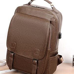 AKAKA Men Brown Outdoor Backpack Imitation Leather Weekend Bag Leisure Bag Carrying Backpack Old Fashion Traveling Laptap Backpack with USB Port.