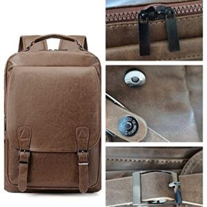 AKAKA Men Brown Outdoor Backpack Imitation Leather Weekend Bag Leisure Bag Carrying Backpack Old Fashion Traveling Laptap Backpack with USB Port.