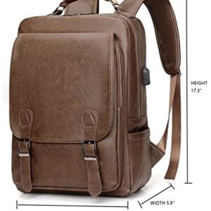 AKAKA Men Brown Outdoor Backpack Imitation Leather Weekend Bag Leisure Bag Carrying Backpack Old Fashion Traveling Laptap Backpack with USB Port.