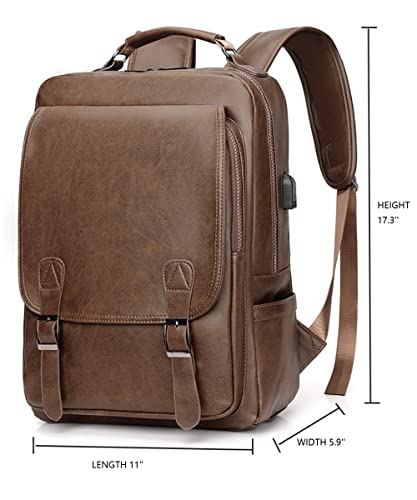 AKAKA Men Brown Outdoor Backpack Imitation Leather Weekend Bag Leisure Bag Carrying Backpack Old Fashion Traveling Laptap Backpack with USB Port.