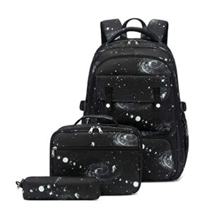 ckeguo boys backpacks and lunch-bag set primary junior high school bag kids bookbag 3 in 1 starry sky bookbag (black)