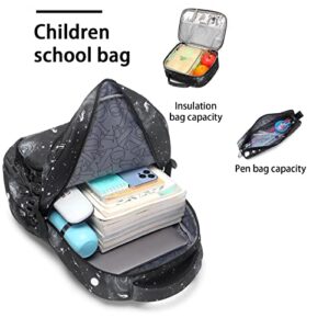 CKEGUO Boys Backpacks and Lunch-Bag Set Primary Junior High School Bag Kids Bookbag 3 in 1 Starry Sky Bookbag (Black)