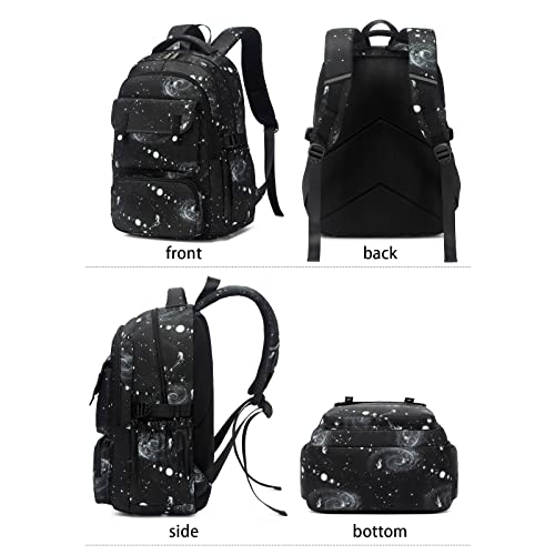 CKEGUO Boys Backpacks and Lunch-Bag Set Primary Junior High School Bag Kids Bookbag 3 in 1 Starry Sky Bookbag (Black)