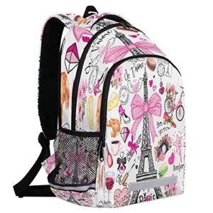 OMFUNS Paris Eiffel Tower School Backpack for Girl Boy Teen Romantic France Student Bookbag for Elementary Primary Junior School Bags College Travel Daypack Laptop Backpack for Men Women