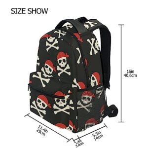 ZENWAWA Pirate Skulls Kids Backpack with Name Tag Slot Big Capacity School Bag Simple Modern 16 IN
