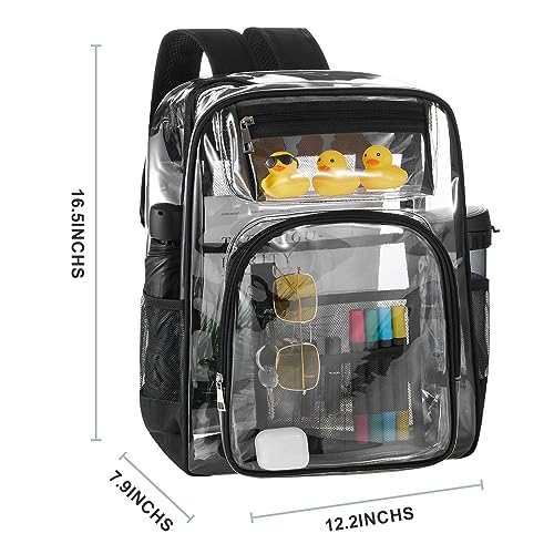 SYNPOS Clear Backpack Black For Adults Heavy Duty Clear Backpack Stadium Approved For School Boys Girls