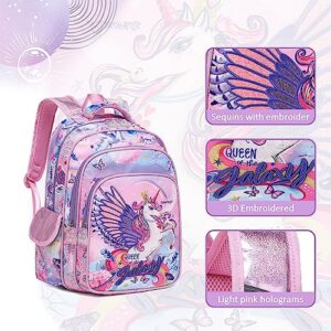 Robhomily Unicorn Backpack for Girls School Backpack for Girls Preschool Backpack for Girls,Cute Girl backpack Lightweight Purple 16 Inch