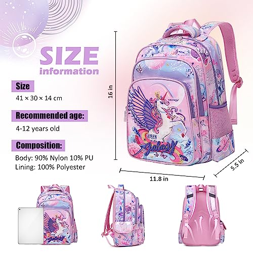 Robhomily Unicorn Backpack for Girls School Backpack for Girls Preschool Backpack for Girls,Cute Girl backpack Lightweight Purple 16 Inch