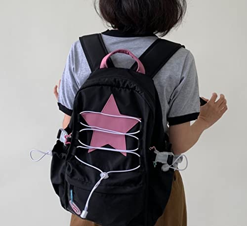 TIMMOR MAGIC Y2k Backpack for Women Star Aesthetic Bags with Drawstring Y2k Fashion Graphic Bag Cyber Vintage Coquette Bags(style4-black)