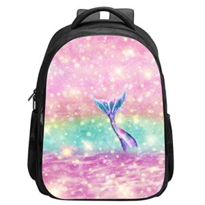 sara nell kids mermaid school backpack mermaid tail green pink galaxy bookbag for boys girls, kindergarten elementary toddler school backpack, premium book bag with 2 main compartment, 15.7 inches