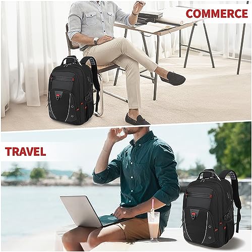 PS Le Periple Laptop Backpack For Men,Extra Large 17.3 inch Computer Backpack,Water-Repellent College Daypack Business Backpack with Anti-Theft Pockets & USB Port for Men/Women-Black