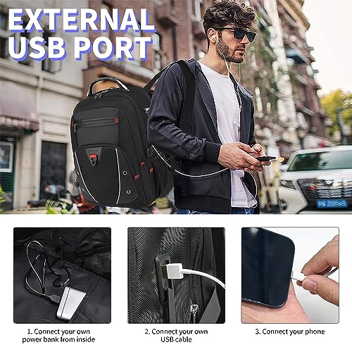 PS Le Periple Laptop Backpack For Men,Extra Large 17.3 inch Computer Backpack,Water-Repellent College Daypack Business Backpack with Anti-Theft Pockets & USB Port for Men/Women-Black