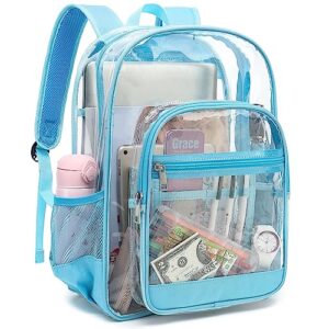 esfoxes heavy duty clear backpack, school backpack college bookbag pvc see through transparent backpacks (sky blue)